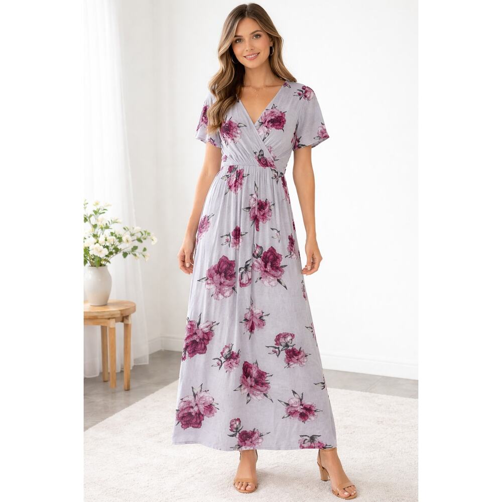 Illa Illa Floral Maxi Wrap Dress Womens Size M Cottagecore Feminine Prairie 90s
